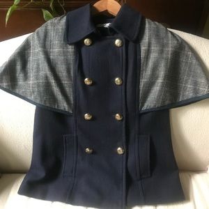 JOY JOY Navy & Plaid Wool Cape